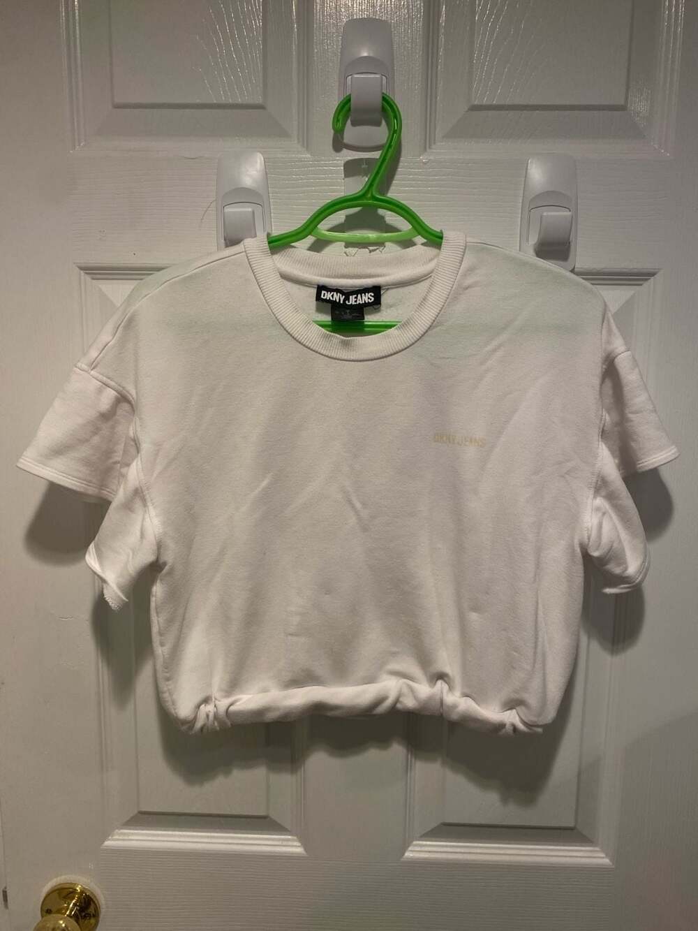 DKNY JEANS White Short Sleeve Cropped Sweatshirt Tee Small T-shirt
